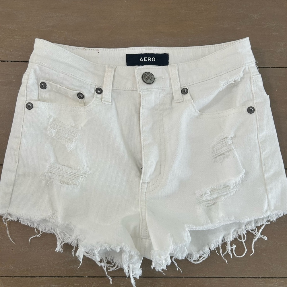 Women's White Distressed Shorts